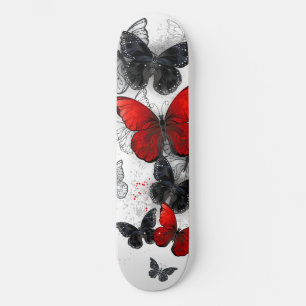 Flying Black and Red Morpho Butterflies Skateboard