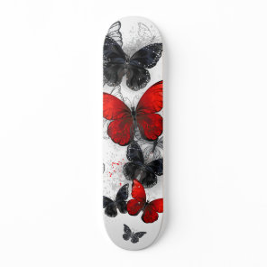 Flying Black and Red Morpho Butterflies Skateboard