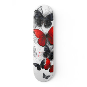 Flying Black and Red Morpho Butterflies Skateboard