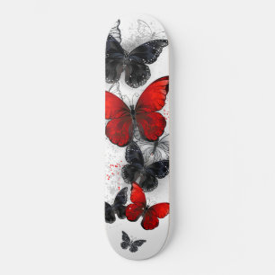 Flying Black and Red Morpho Butterflies Skateboard