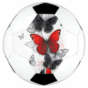 Flying Black and Red Morpho Butterflies Soccer Ball