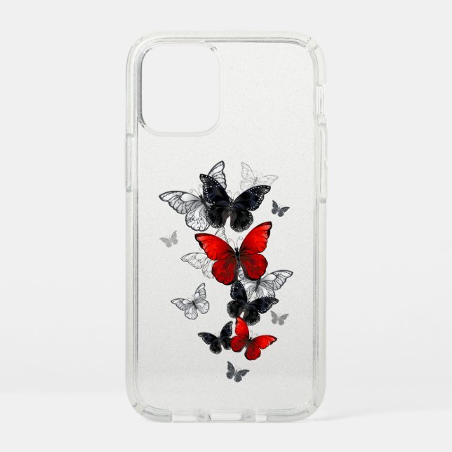 Flying Black and Red Morpho Butterflies Speck iPhone 12 Mini Case (Front)
