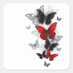 Flying Black and Red Morpho Butterflies Square Sticker
