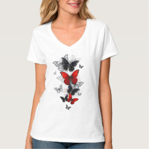 Flying Black and Red Morpho Butterflies T-Shirt