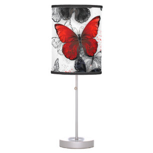 Flying Black and Red Morpho Butterflies Table Lamp