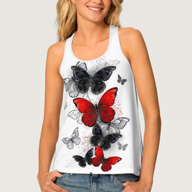 Flying Black and Red Morpho Butterflies Tank Top (Front)