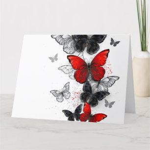 Flying Black and Red Morpho Butterflies Thank You Card