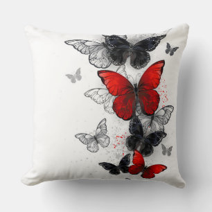 Flying Black and Red Morpho Butterflies Throw Pillow