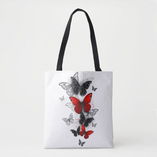 Flying Black and Red Morpho Butterflies Tote Bag (Front)
