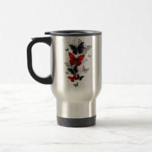 Flying Black and Red Morpho Butterflies Travel Mug