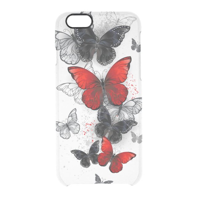 Flying Black and Red Morpho Butterflies Uncommon iPhone Case (Back)