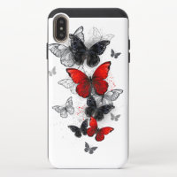 Flying Black and Red Morpho Butterflies