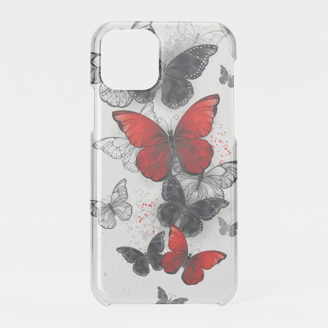 Flying Black and Red Morpho Butterflies Uncommon iPhone Case (Back)