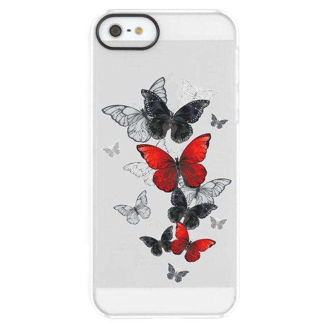 Flying Black and Red Morpho Butterflies Uncommon iPhone Case (Back)