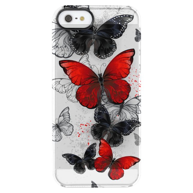 Flying Black and Red Morpho Butterflies Uncommon iPhone Case (Back)