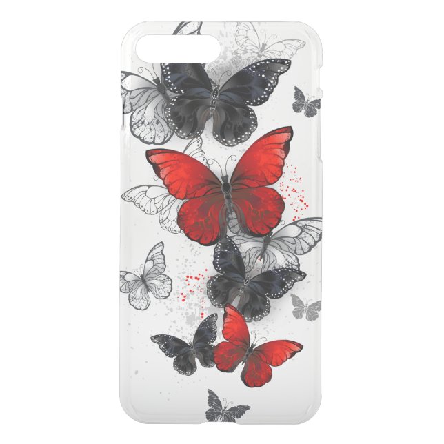Flying Black and Red Morpho Butterflies Uncommon iPhone Case (Back)