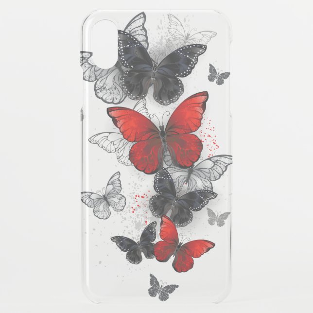 Flying Black and Red Morpho Butterflies Uncommon iPhone Case (Back)