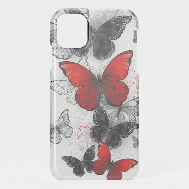 Flying Black and Red Morpho Butterflies Uncommon iPhone Case (Back)