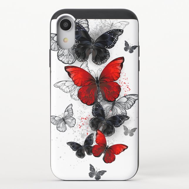 Flying Black and Red Morpho Butterflies Uncommon iPhone Case (Back)