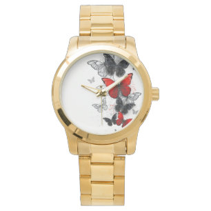 Flying Black and Red Morpho Butterflies Watch