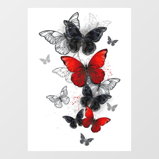 Flying Black and Red Morpho Butterflies Window Cling (Sheet)