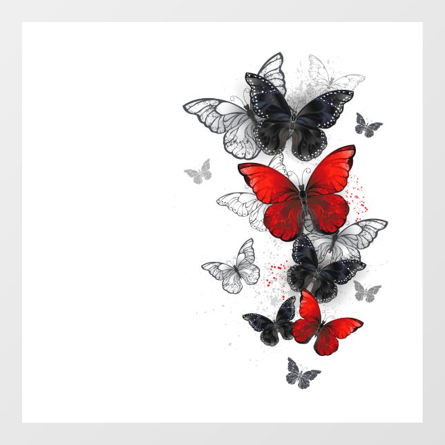 Flying Black and Red Morpho Butterflies Window Cling (Sheet)