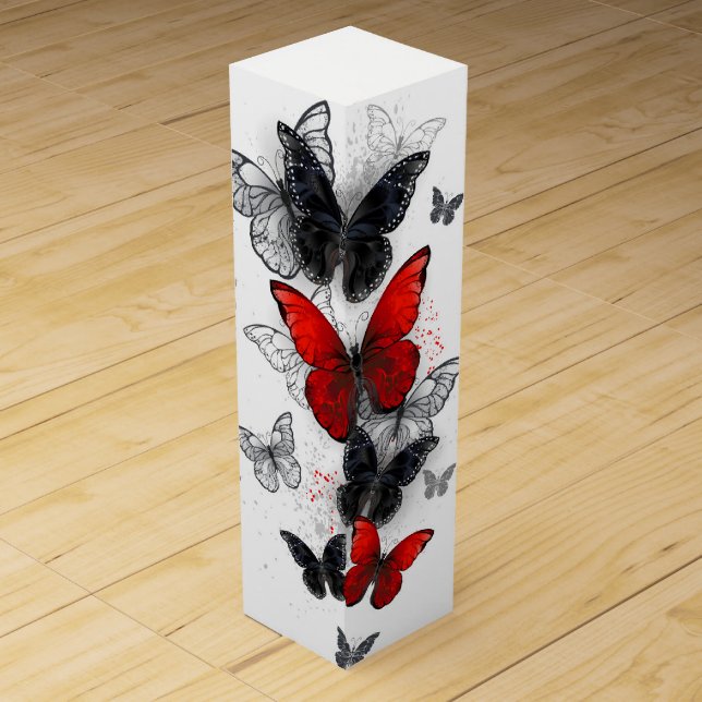 Flying Black and Red Morpho Butterflies Wine Box (Front)