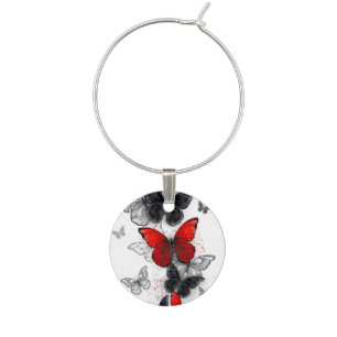Flying Black and Red Morpho Butterflies Wine Charm