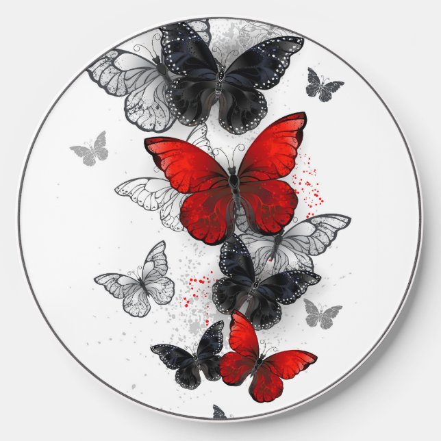 Flying Black and Red Morpho Butterflies Wireless Charger (Front)