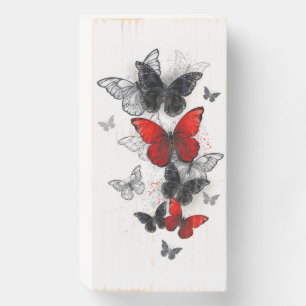 Flying Black and Red Morpho Butterflies Wooden Box Sign