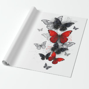 Flying Black and Red Morpho Butterflies Wrapping Paper