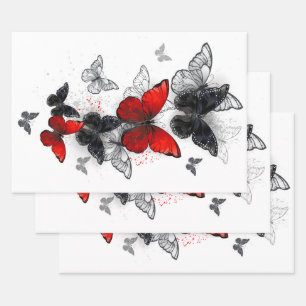 Flying Black and Red Morpho Butterflies Wrapping Paper Sheets