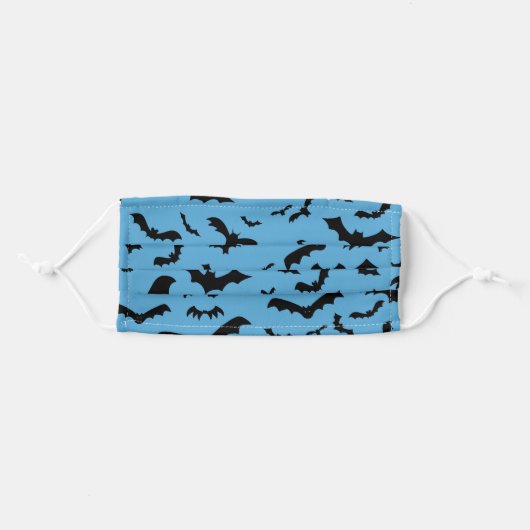 Flying Black Bats Pattern Blue Adult Cloth Face Mask (Front, Folded)