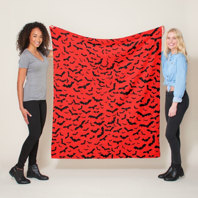 Flying Black Bats Red Fleece Blanket (In Situ)
