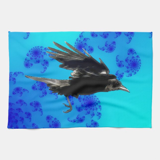 Flying Black Crow Art for Birdlovers Towel (Horizontal)