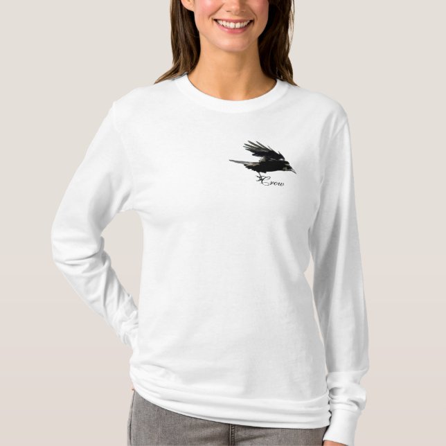 Flying Black CROW Wildlife Art Shirt (Front)
