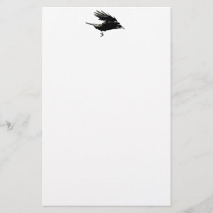 Flying Black Crow Wildlife Art Stationery