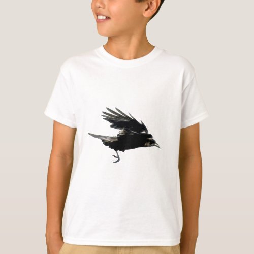 Flying Black Crow Wildlife Art T_Shirt