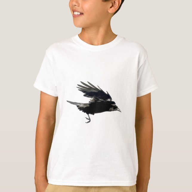 Flying Black Crow Wildlife Art T-Shirt (Front)