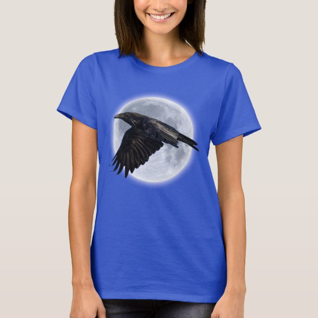 Flying Black Raven and Full Moon T-Shirt (Front)