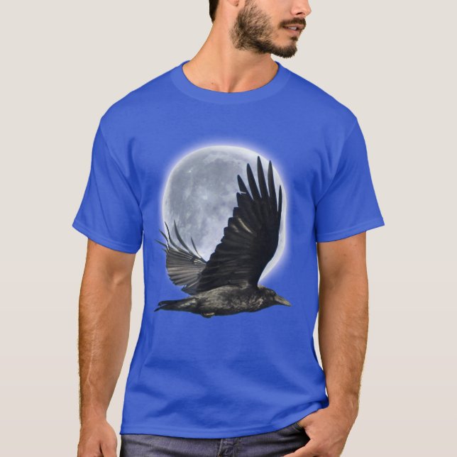 Flying Black Raven and Full Moon T-Shirt (Front)