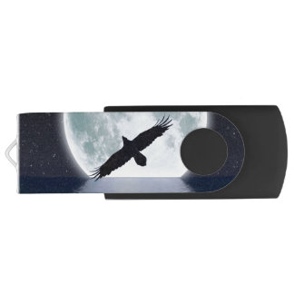 Flying Black Raven and Full Moon Wildlife Design USB Flash Drive