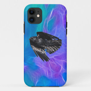 Flying Black Raven & Blue Fractals Photo Design 7 iPhone 11 Case