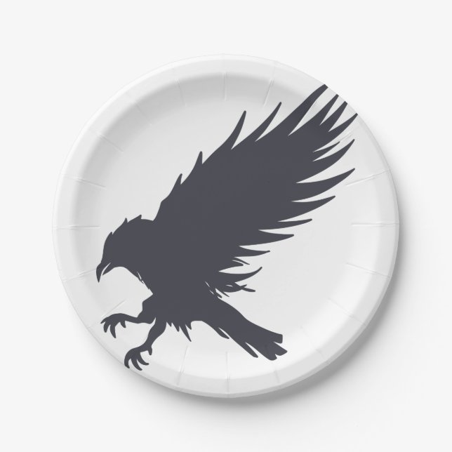 Flying black raven - Choose background color Paper Plates (Front)