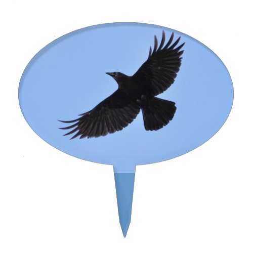 Flying Black Raven Corvid Crow_lover Photo Design Cake Topper