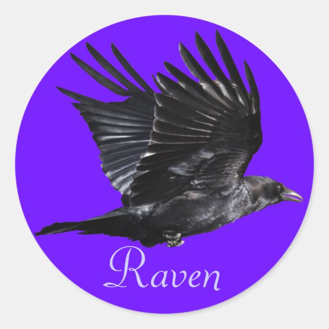 Flying Black Raven Corvid Crow-lover Photo Design Classic Round Sticker (Front)