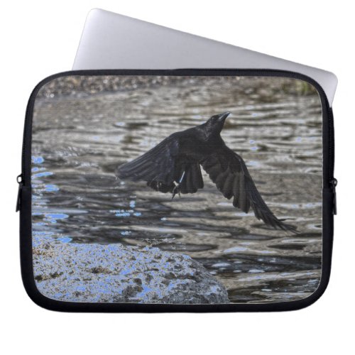 Flying Black Raven Corvid Crow_lover Photo Design Laptop Sleeve