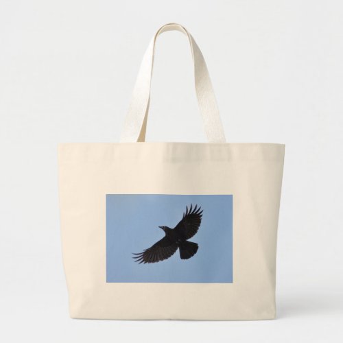 Flying Black Raven Corvid Crow_lover Photo Design Large Tote Bag