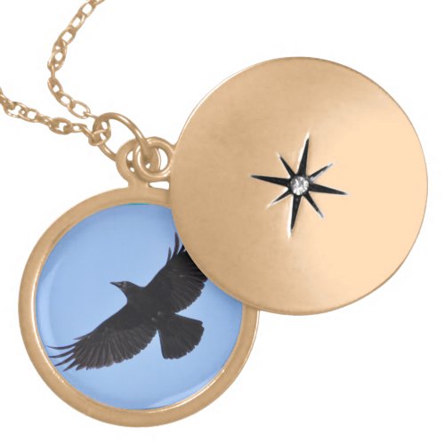 Flying Black Raven Corvid Crow_lover Photo Design Locket Necklace