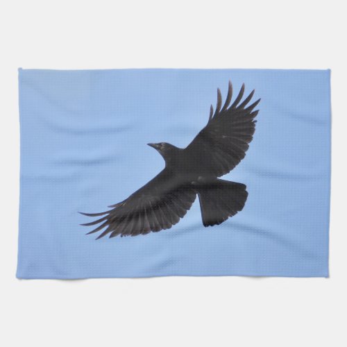 Flying Black Raven Corvid Crow_lover Photo Design Towel